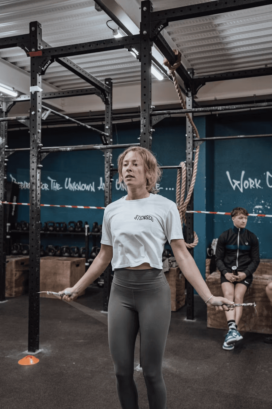 Athlete training with a jump rope